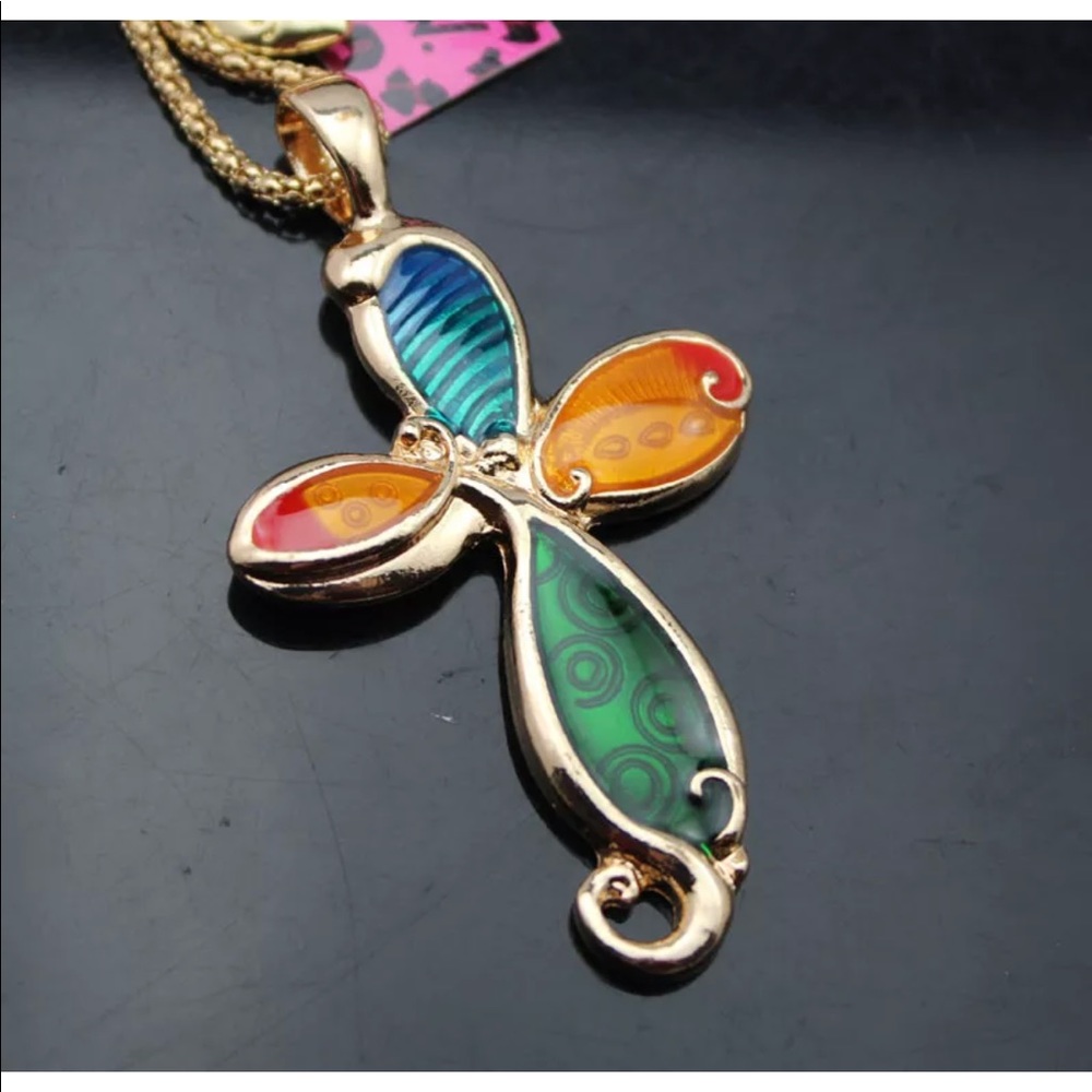 Betsey Johnson colorful enamel cross necklace🌷 - Picture 2 of 5